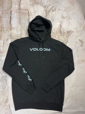 Volcom Black Hoodie with Teal Logo and Sleeve Stones